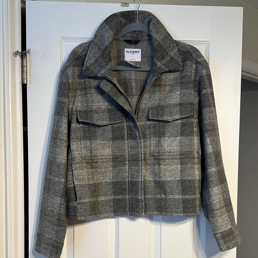 Old Navy Women's Charcoal Plaid Utility Jacket